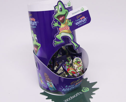 Counter display, gravity feed, moisture resistant - for Cadbury