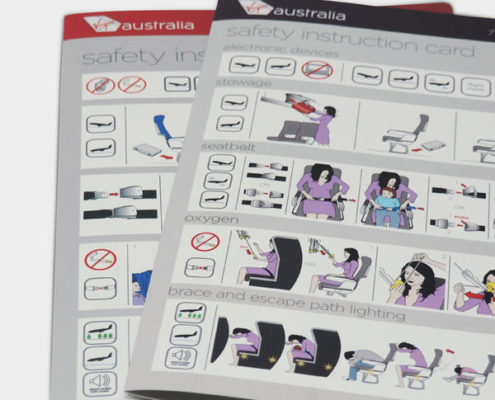 safety instruction cards for Virgin Australia